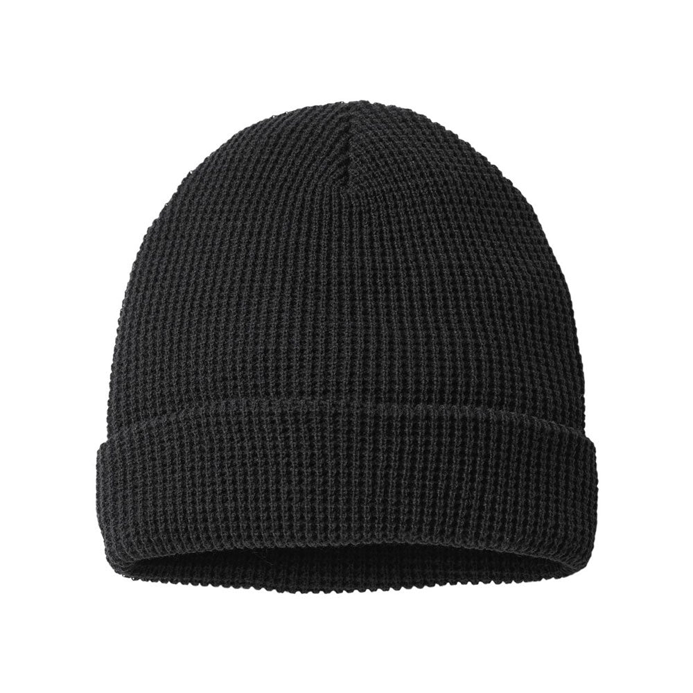 black waffle knit beanie