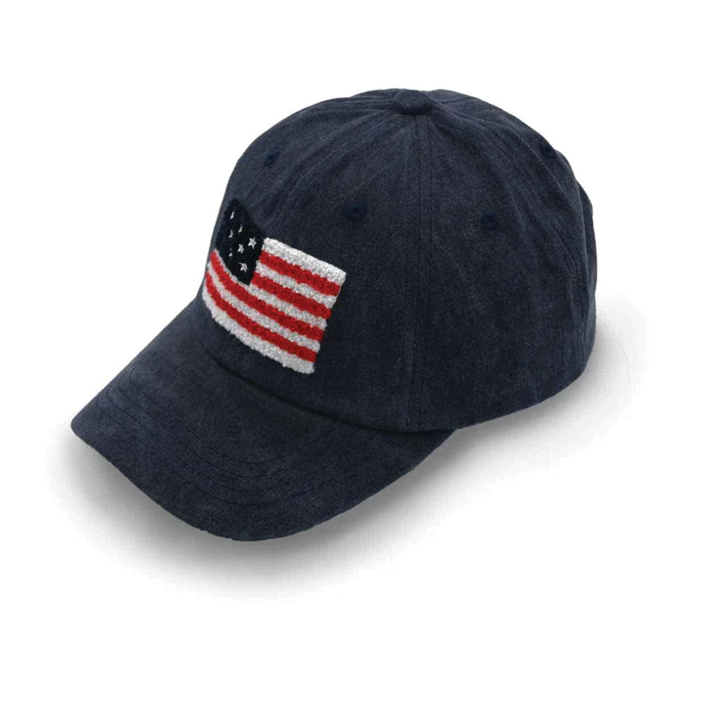 navy baseball cap with usa flag chenille patch