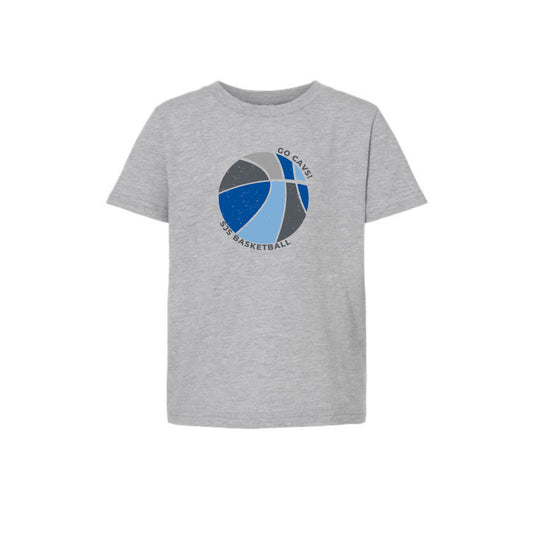 heather grey t-shirt with a go cavs basketball print