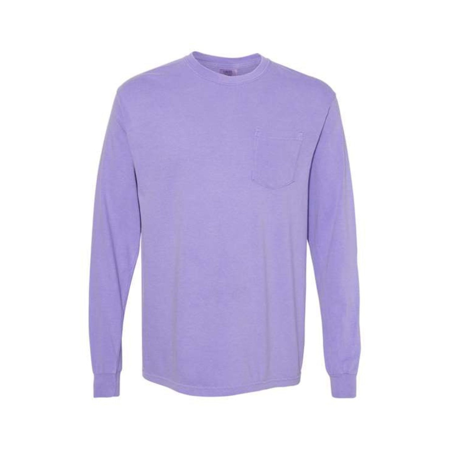 violet long sleeve comfort colors pocket tee