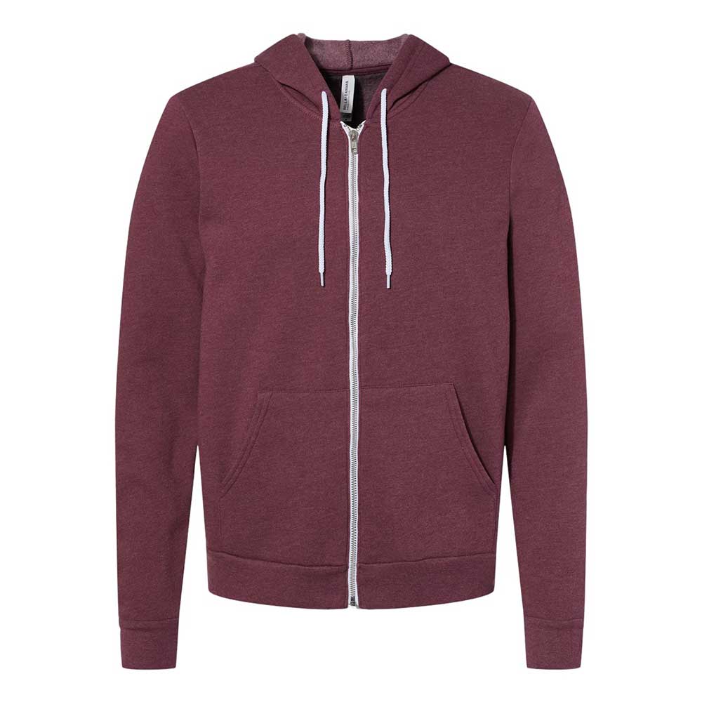 heather maroon bella and canvas full zip jacket