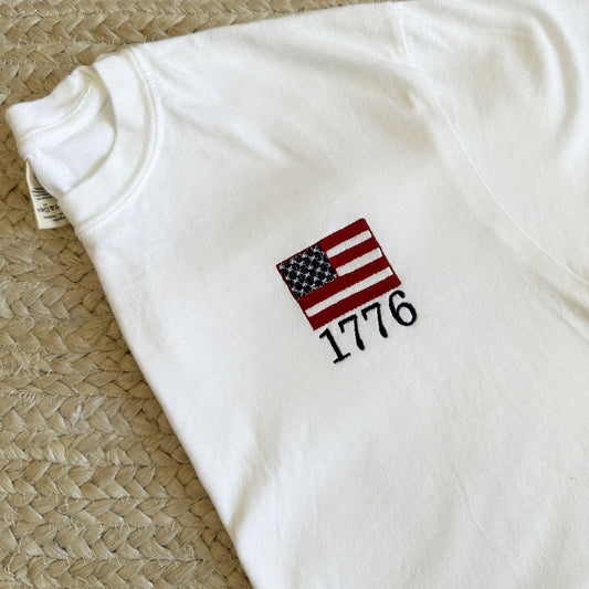 1776 American Flag Embroidered T-Shirt