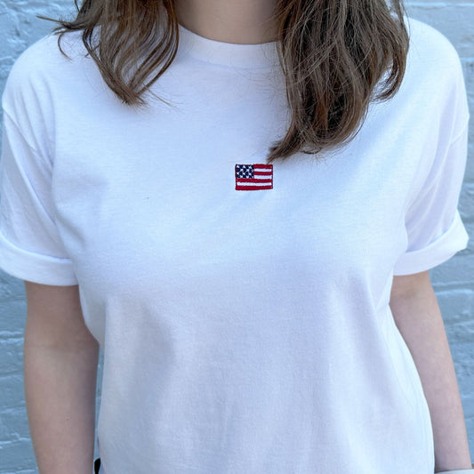 Mini American Flag Embroidered Boxy Fit Tee