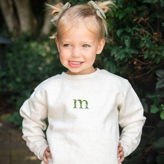 Embroidered Floral Initial Youth and Toddler Sweatshirt