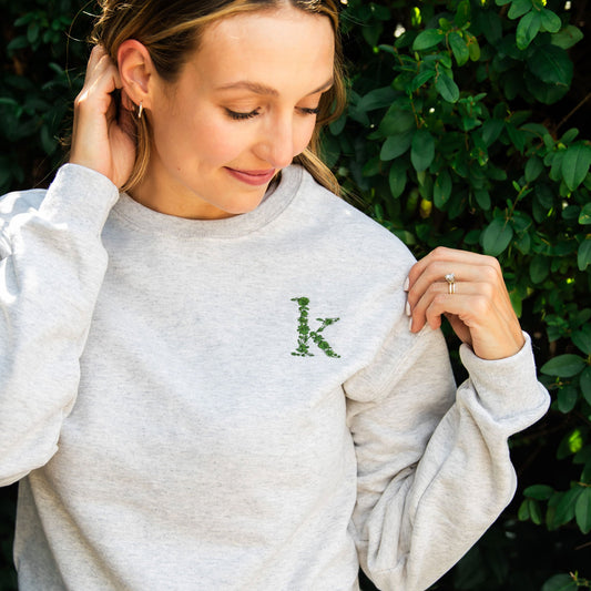 Floral Initial Embroidered Gemma Crewneck Sweatshirt