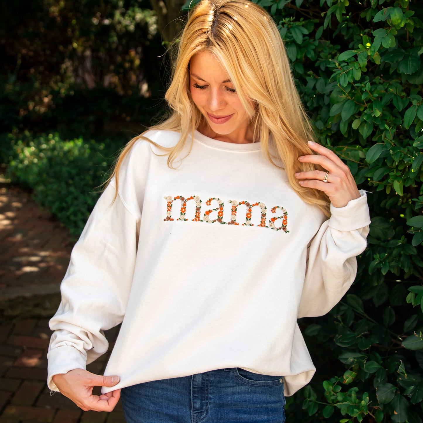 Fall Floral Mama Embroidered Gemma Crewneck Sweatshirt