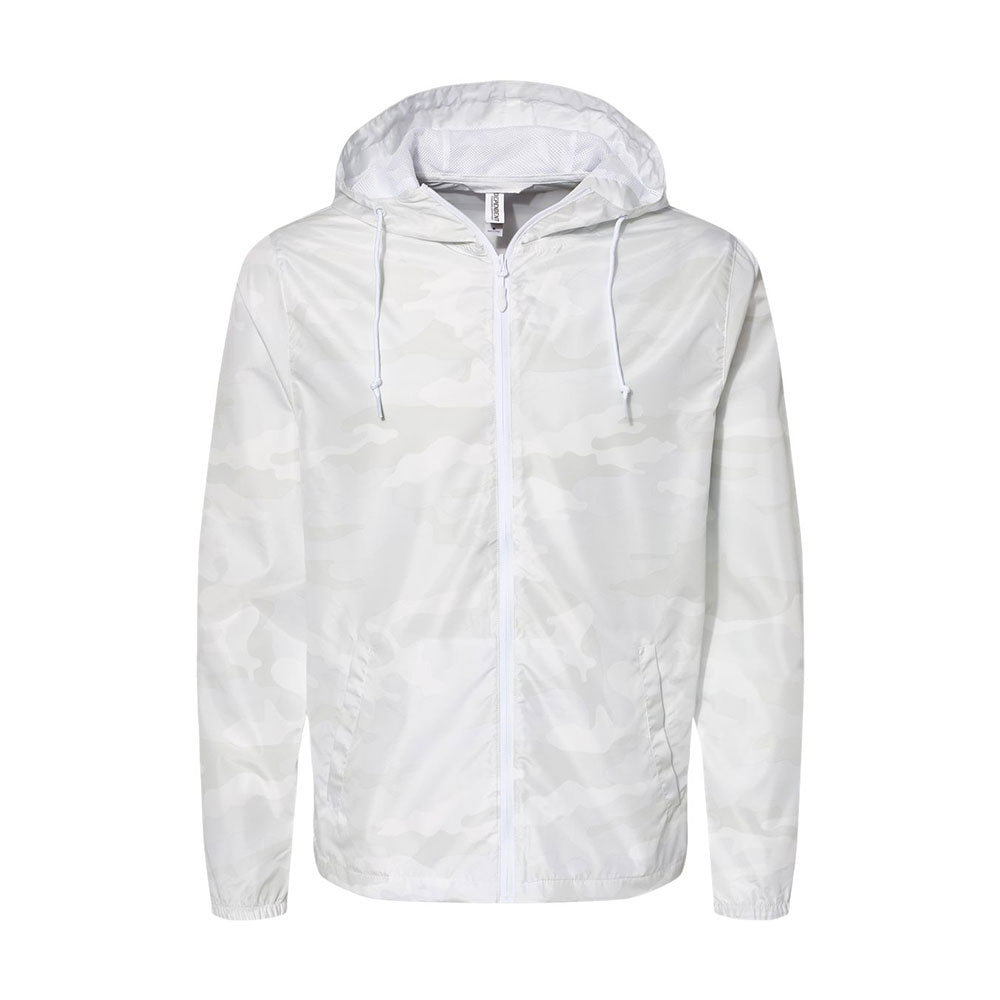 white camo full zip windbreaker