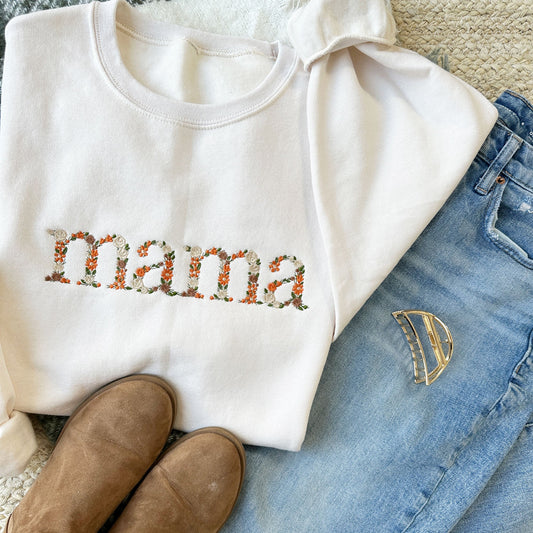 Fall Floral Mama Embroidered Gemma Crewneck Sweatshirt