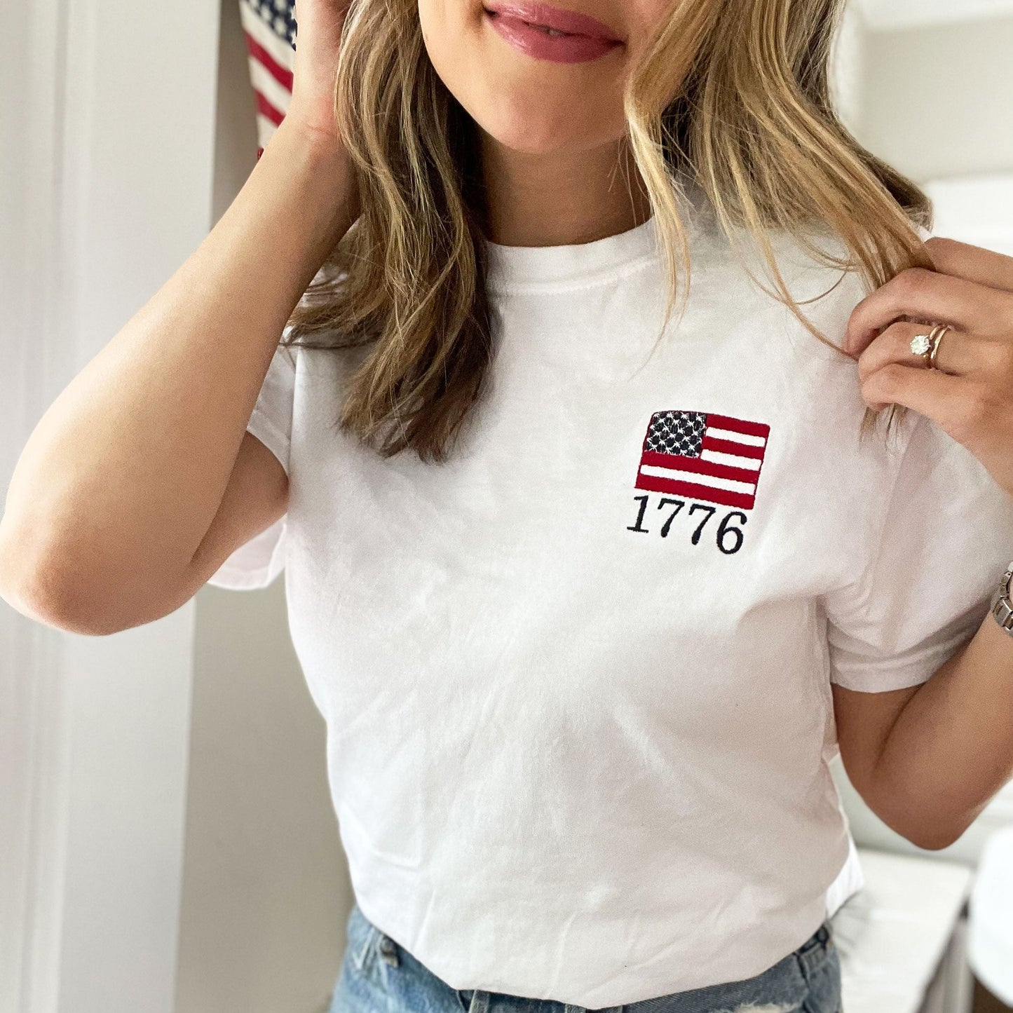 1776 American Flag Embroidered T-Shirt