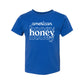 royal blue child's t-shirt with a white 'american honey' dtg print