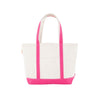 Natural tote bag with hot pink trim on a white background