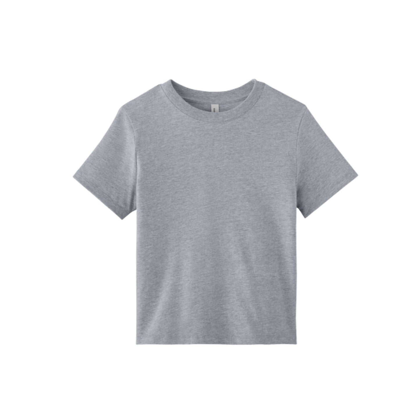 A light gray short-sleeve crewneck t-shirt displayed flat against a solid white background.