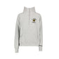 athletic heather boxy quarter zip with custom st. antoninus cheer pom pom embroidered design on the left chest with name embroidery on the cuff of the sweatshirt