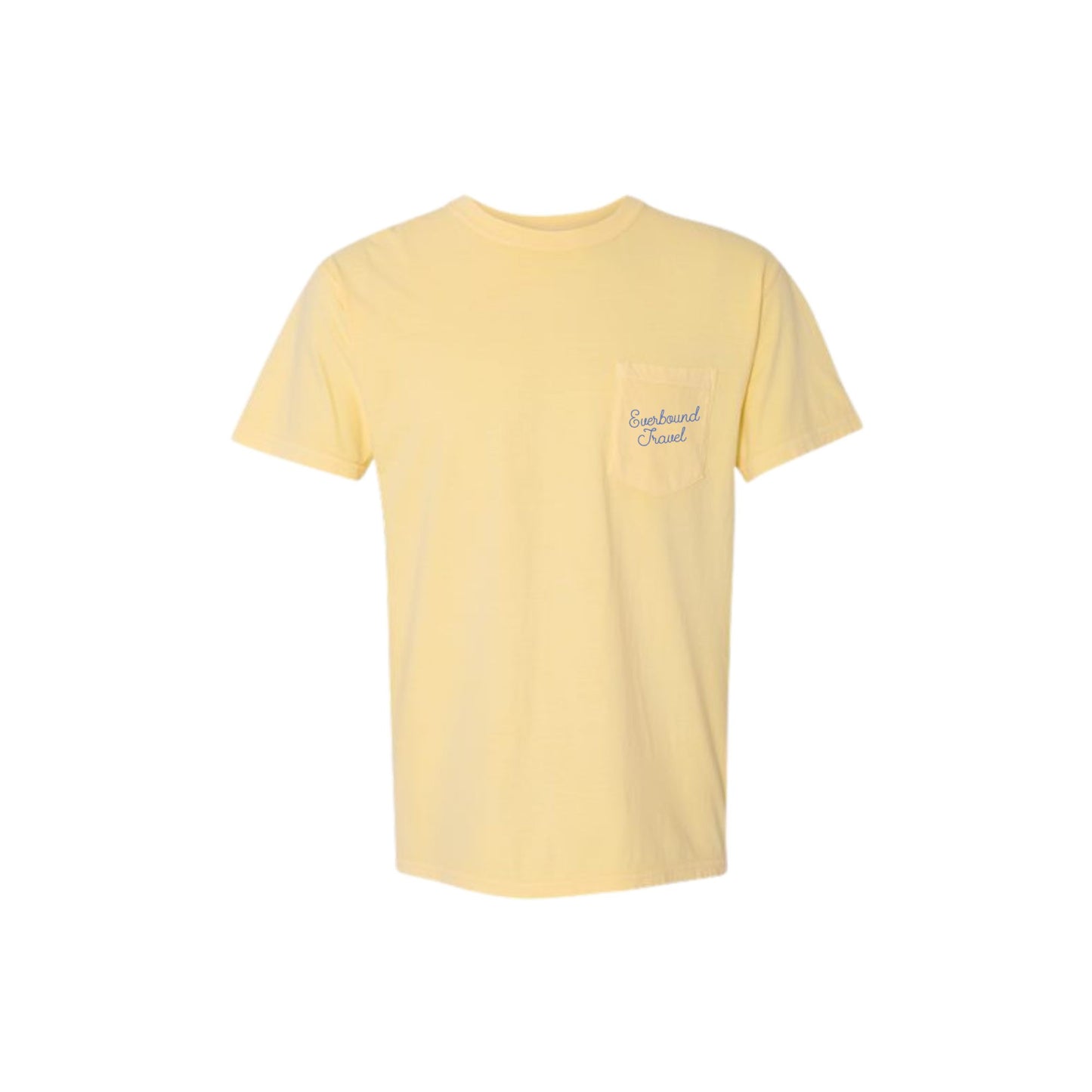 Yellow t-shirt with a small logo on the chest against a white background