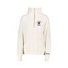 bleached linen quarter zip with our lady of victory cheer pom pom embroidered design on the left chest