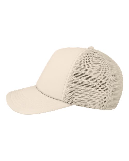 side view of a sand trucker hat with meshback