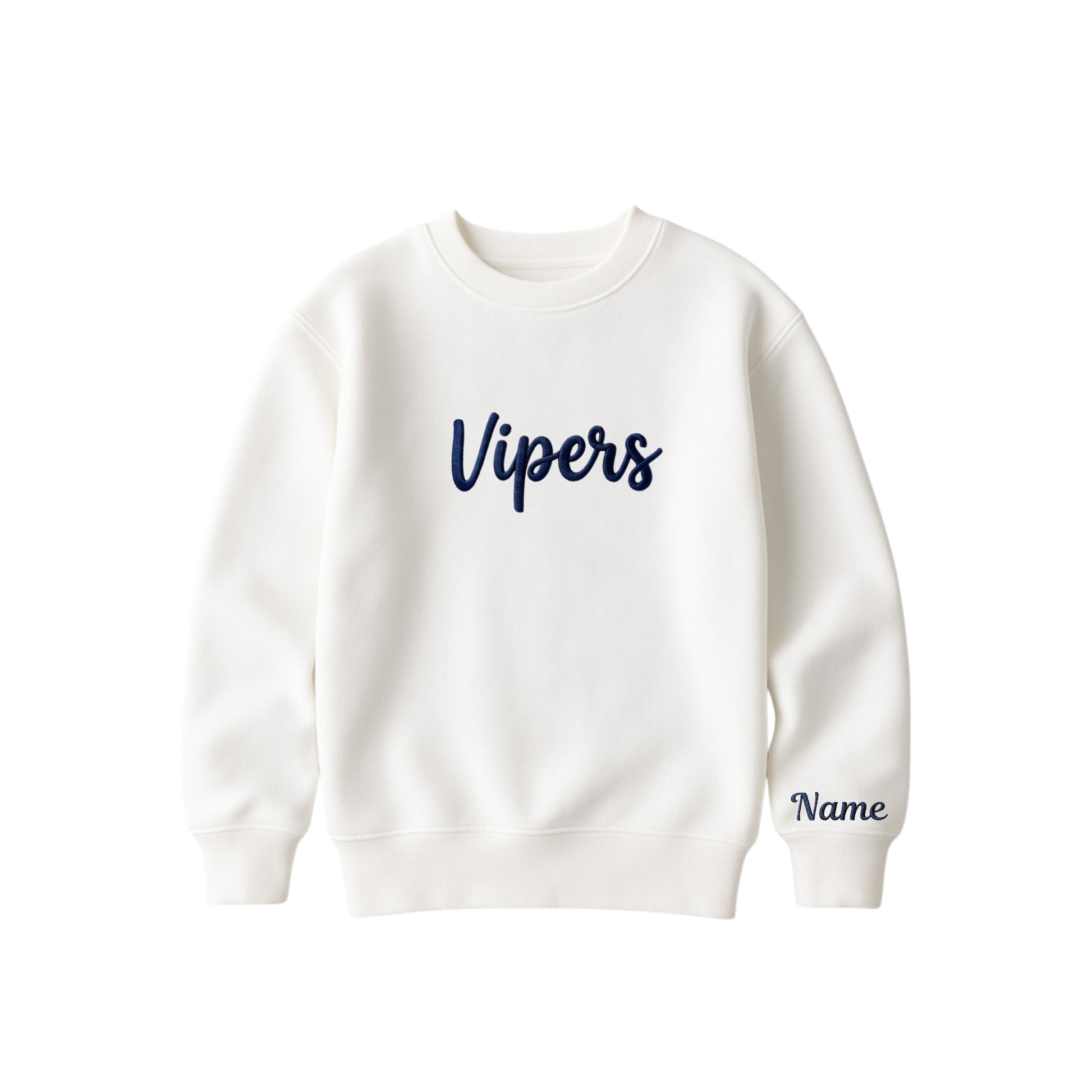 BLEACHED LINEN CREWNECK SWEATSHIRT WITH VIPERS EMBROIDERED IN 3D SCRIPT AND NAME EMBROIDERED ON THE SLEEVE