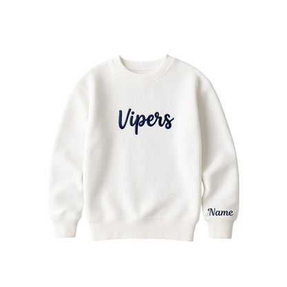 BLEACHED LINEN CREWNECK SWEATSHIRT WITH VIPERS EMBROIDERED IN 3D SCRIPT AND NAME EMBROIDERED ON THE SLEEVE