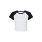 Black and white baseball-style t-shirt on a white background