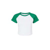 White t-shirt with green sleeves on a white background
