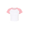White t-shirt with pink sleeves on a white background