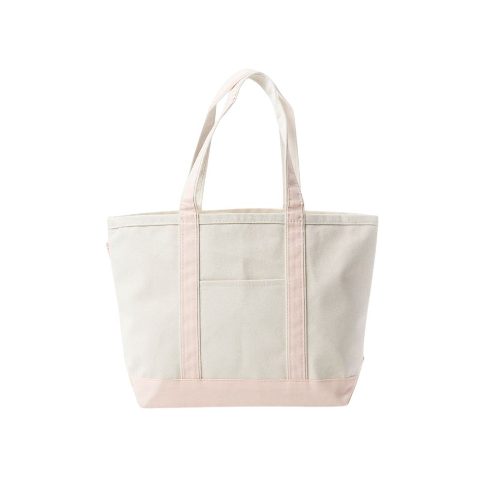 Natural tote bag with powder pink trim on a white background