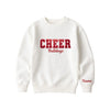 bleached linen crewneck sweatshirt with custom cheer glitter applique embroidery with Bulldogs under in script font, and optional name embroidered on the left cuff