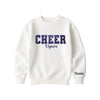 bleached linen boxy crewneck sweatshirt with navy glitter applique embroidery reading cheer with vipers embroidered in a script font underneath, and an optional name embroidery in a script font on the left sleeve 