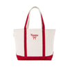 RED CANVAS TOTE WITH RED NAME AND BOW EMBROIDERED DESIGN