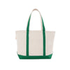 Natural tote bag with kelly green trim on a white background