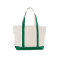 Natural tote bag with kelly green trim on a white background