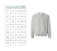 Gray sweatshirt with size chart on a white background