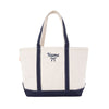 NAVYCANVAS TOTE WITH NAVY BLUE NAME AND BOW EMBROIDERED DESIGN