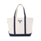NAVYCANVAS TOTE WITH NAVY BLUE NAME AND BOW EMBROIDERED DESIGN