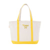 YELLOW CANVAS TOTE WITH YELLOW NAME AND BOW EMBROIDERED DESIGN