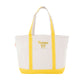YELLOW CANVAS TOTE WITH YELLOW NAME AND BOW EMBROIDERED DESIGN