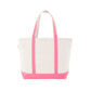 Natural tote bag with coral trim on a white background