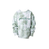 greenstone tie dye sweatshirt with 'panthers' embroidered in hunter green thread on the center chest
