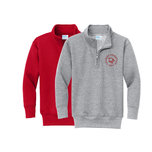 Embroidered Round Calvary Christian Cougars Logo Quarter Zip| Adult and Youth Fit | CCS_SF_E4