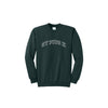 Dark green sweatshirt with embroidered 'ST PIUS X' varsity font design on the center chest in white thread