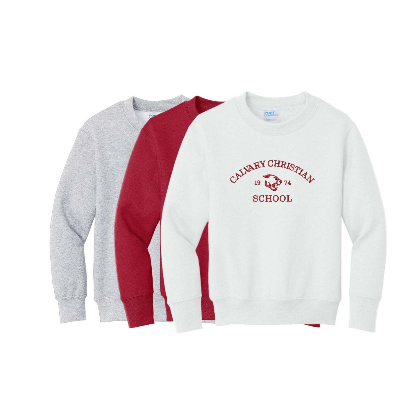 Calvary Christian School Embroidered Crewneck Sweatshirt | Adult and Youth Fit | CCSED13