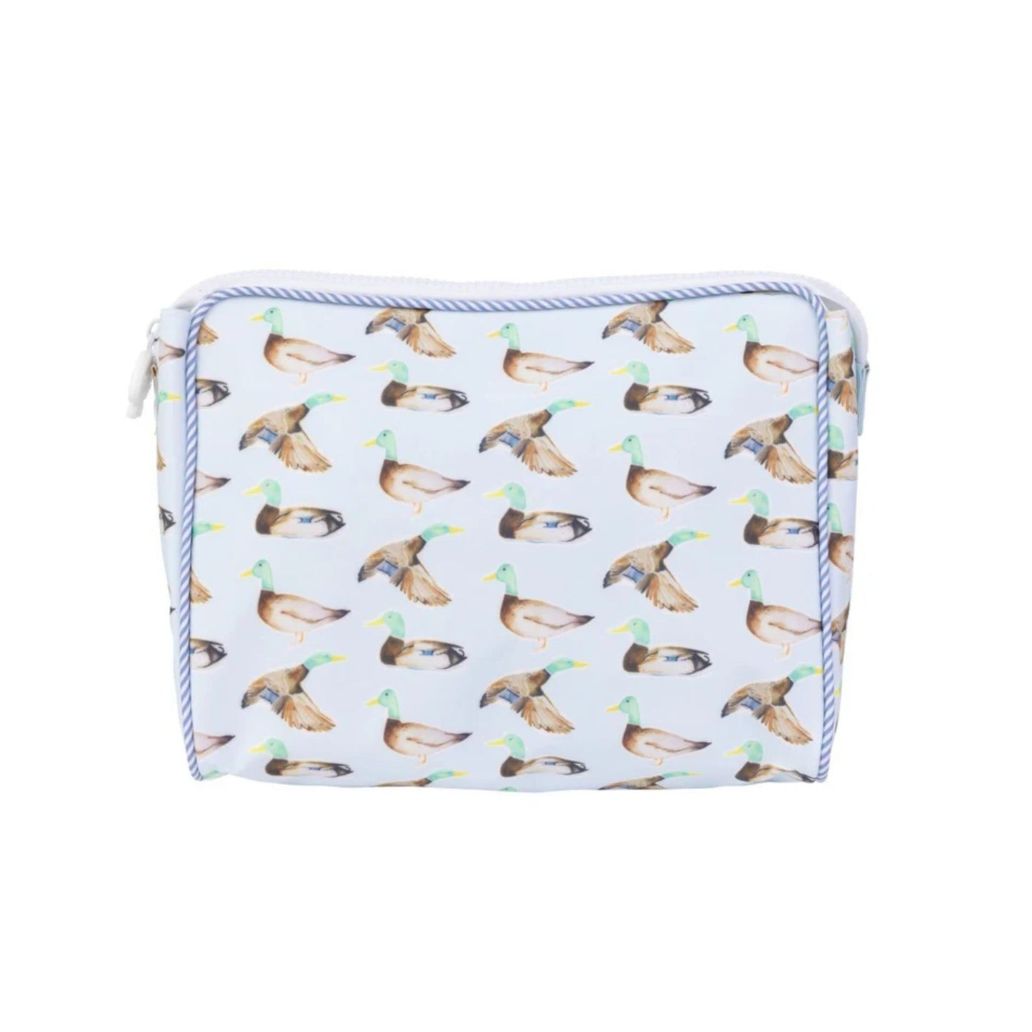 Pouch with duck pattern on a light blue background
