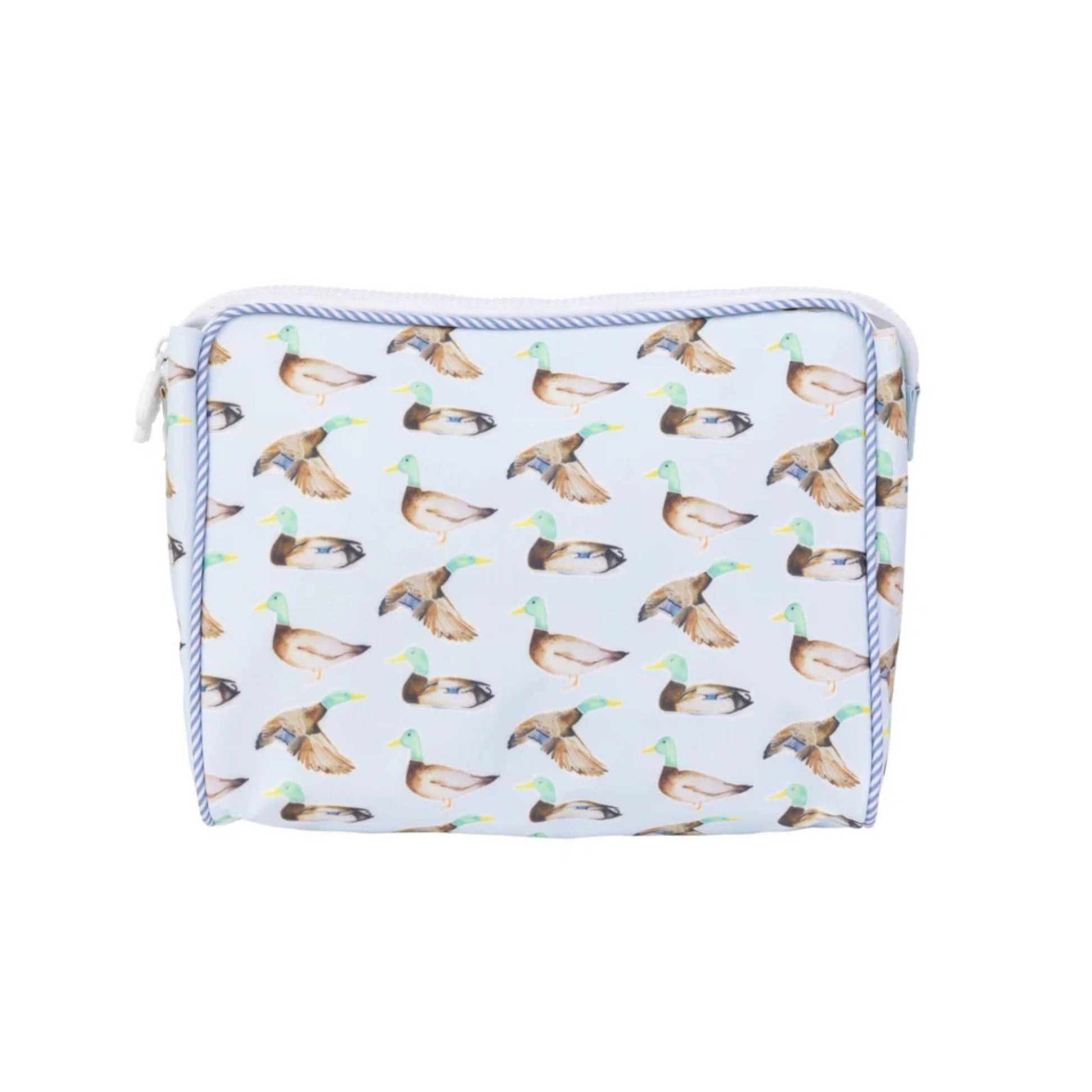 Pouch with duck pattern on a light blue background