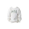 White sweatshirt with 'St. Pins Panthers' text on a white background