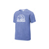 heather royal Blue performance t-shirt with 'St. Joseph Cavaliers' basketball design in white ink printed on the front center chest