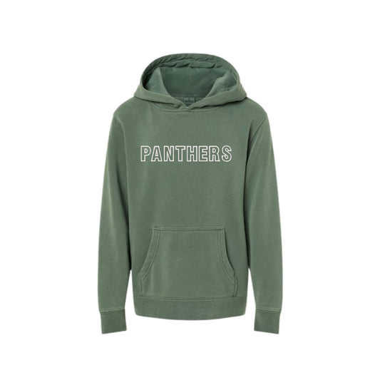 Green hoodie with 'PANTHERS' text on a white background