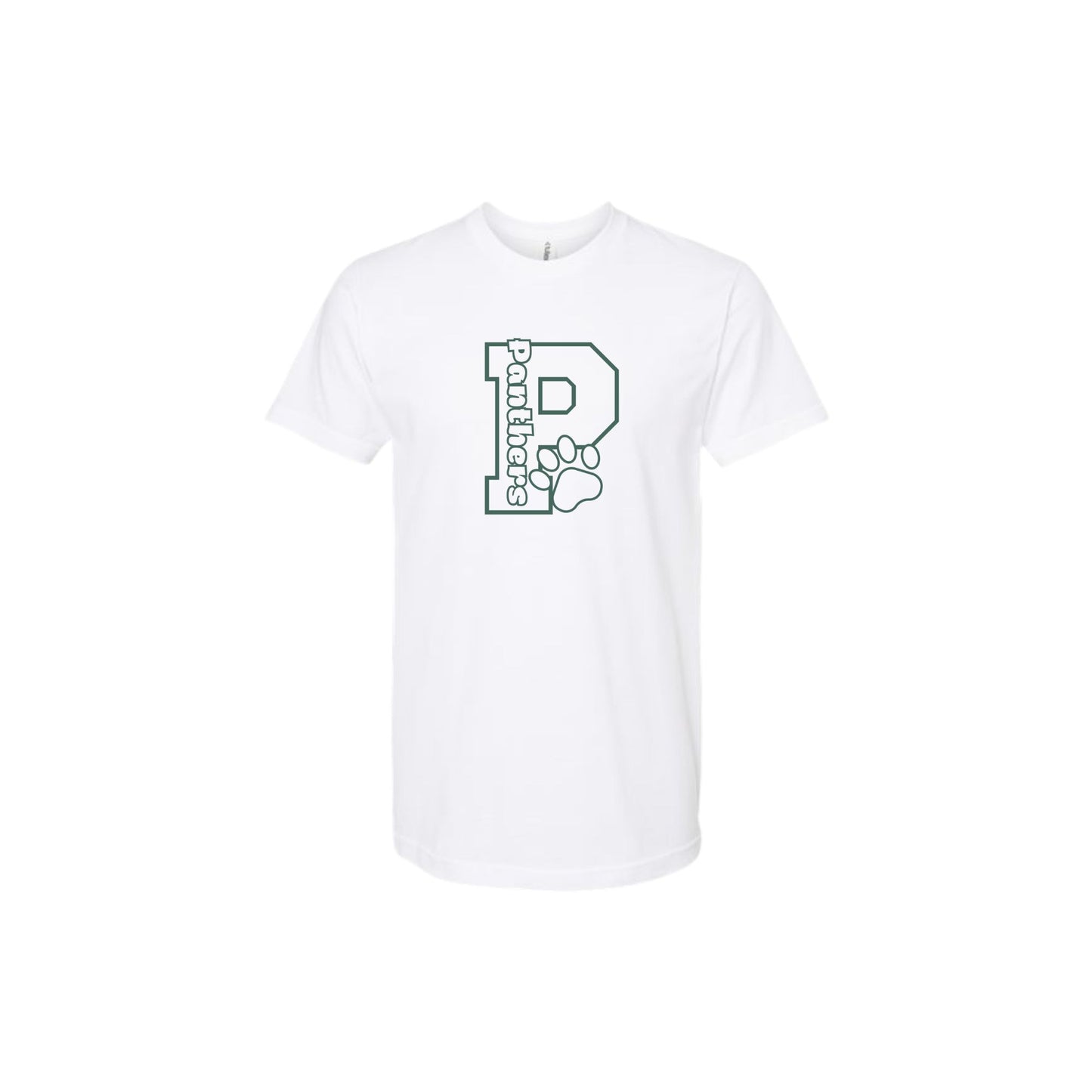 White t-shirt with a logo on a white background