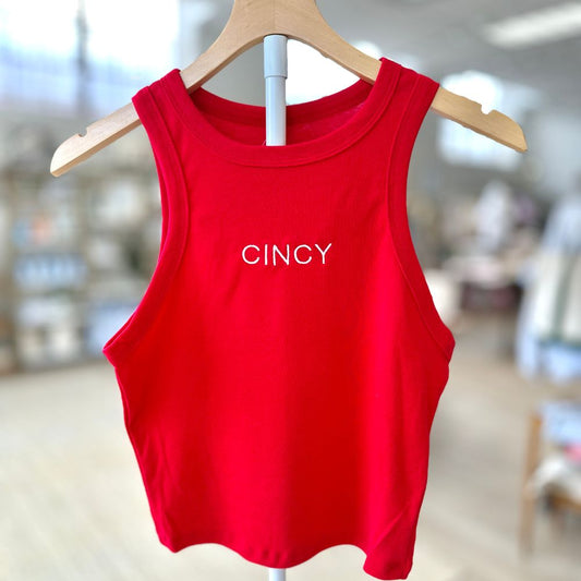 Cincy Embroidered State Women's Cropped Micro Rib Tank Top