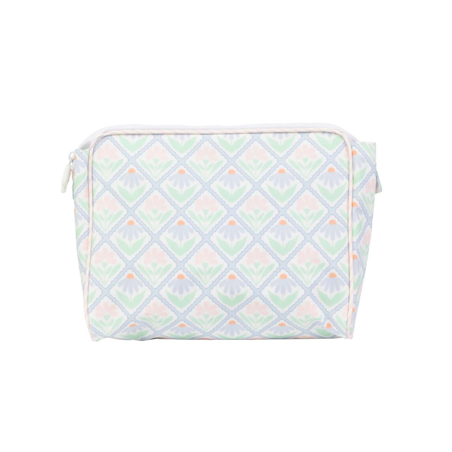 Cosmetic bag with a geometric pattern on a white background