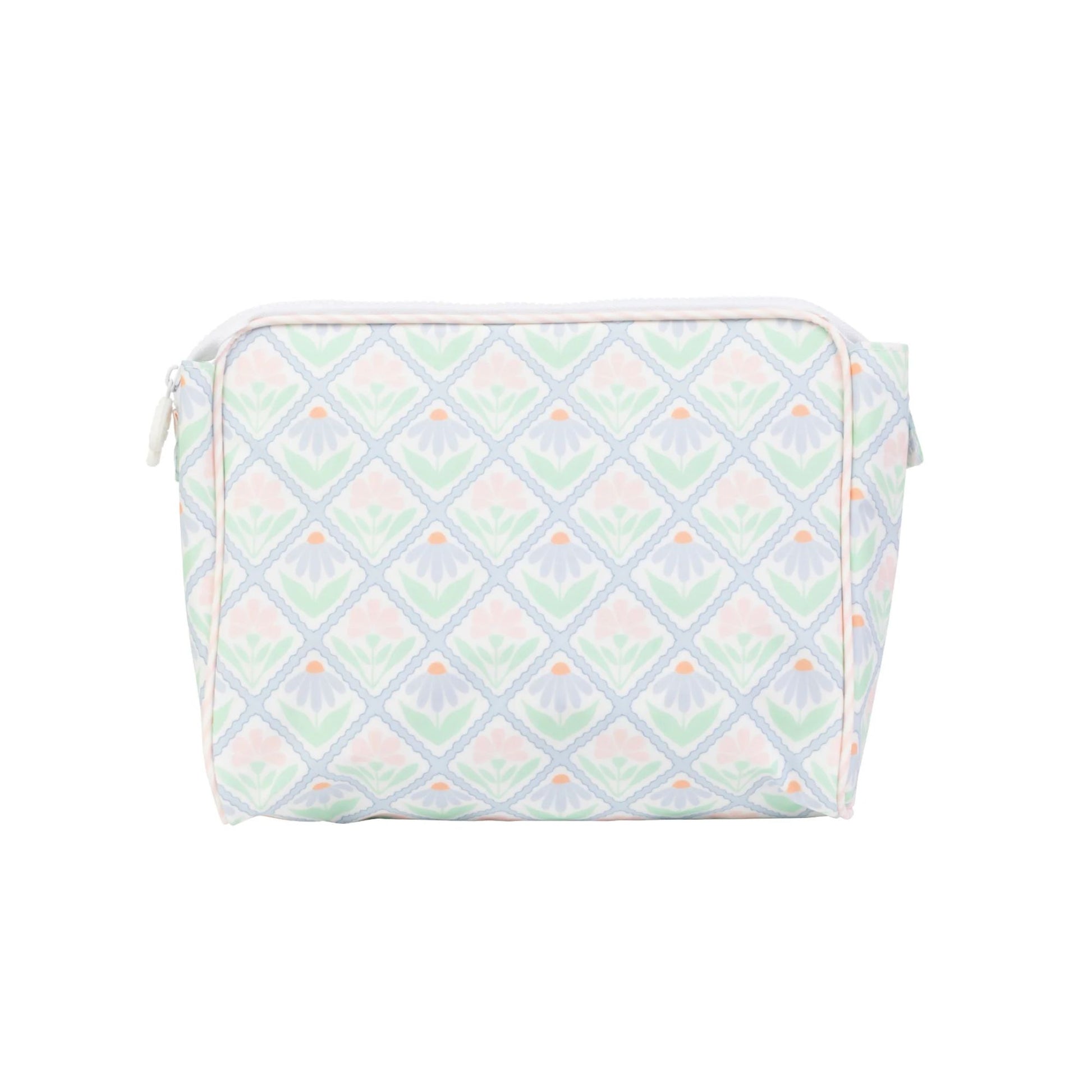 Cosmetic bag with a geometric pattern on a white background